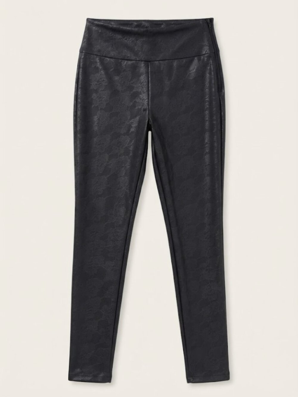 White Birch Faux Leather Lace Embossed Legging Pants Black Size L